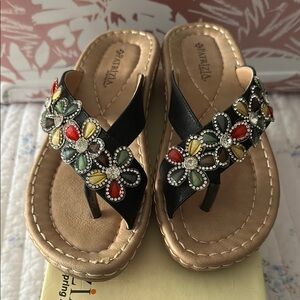 Patrizia by Spring Step Women's Black Floral Sandals